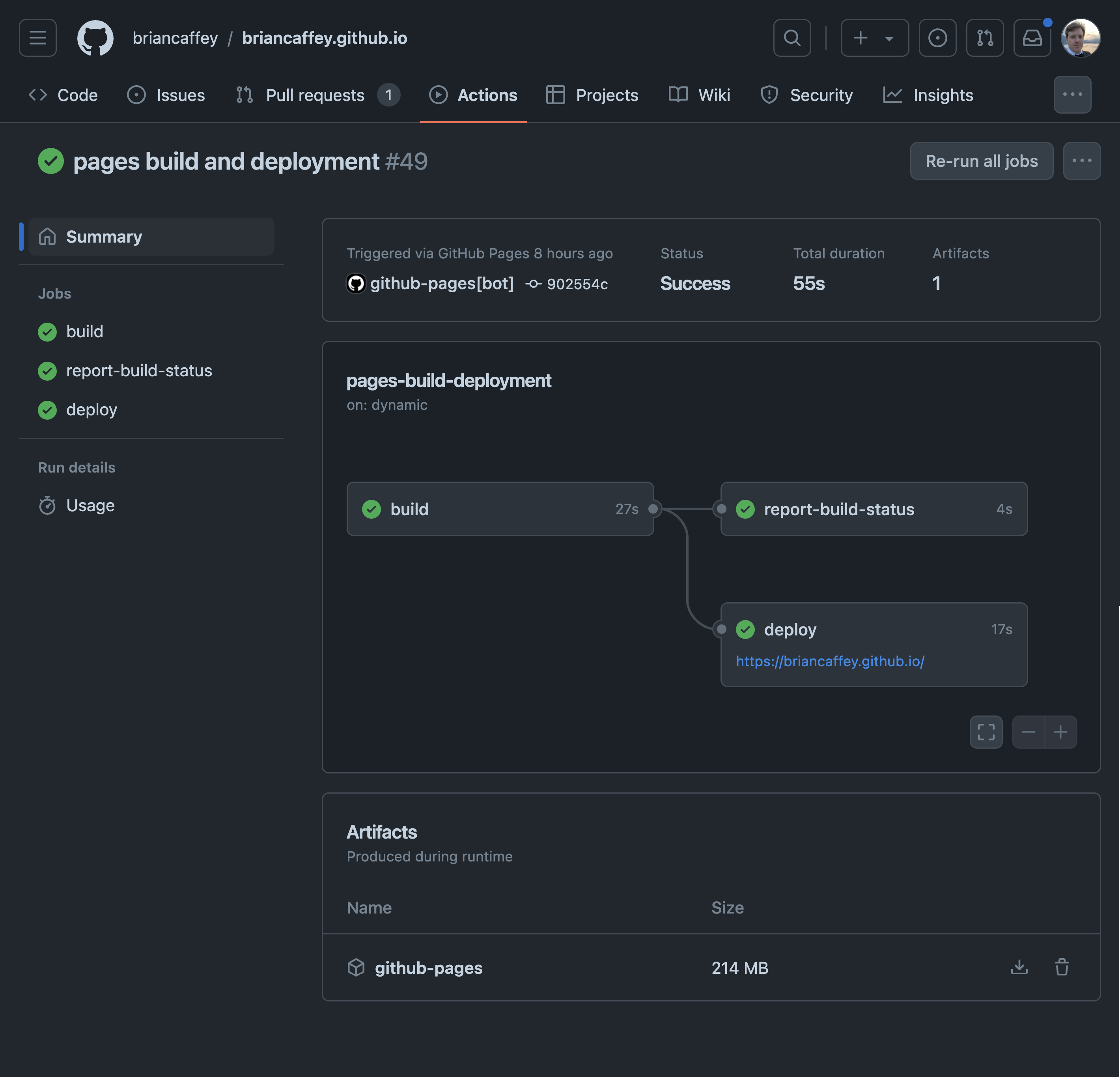 GitHub Action for deploying briancaffey.github.io