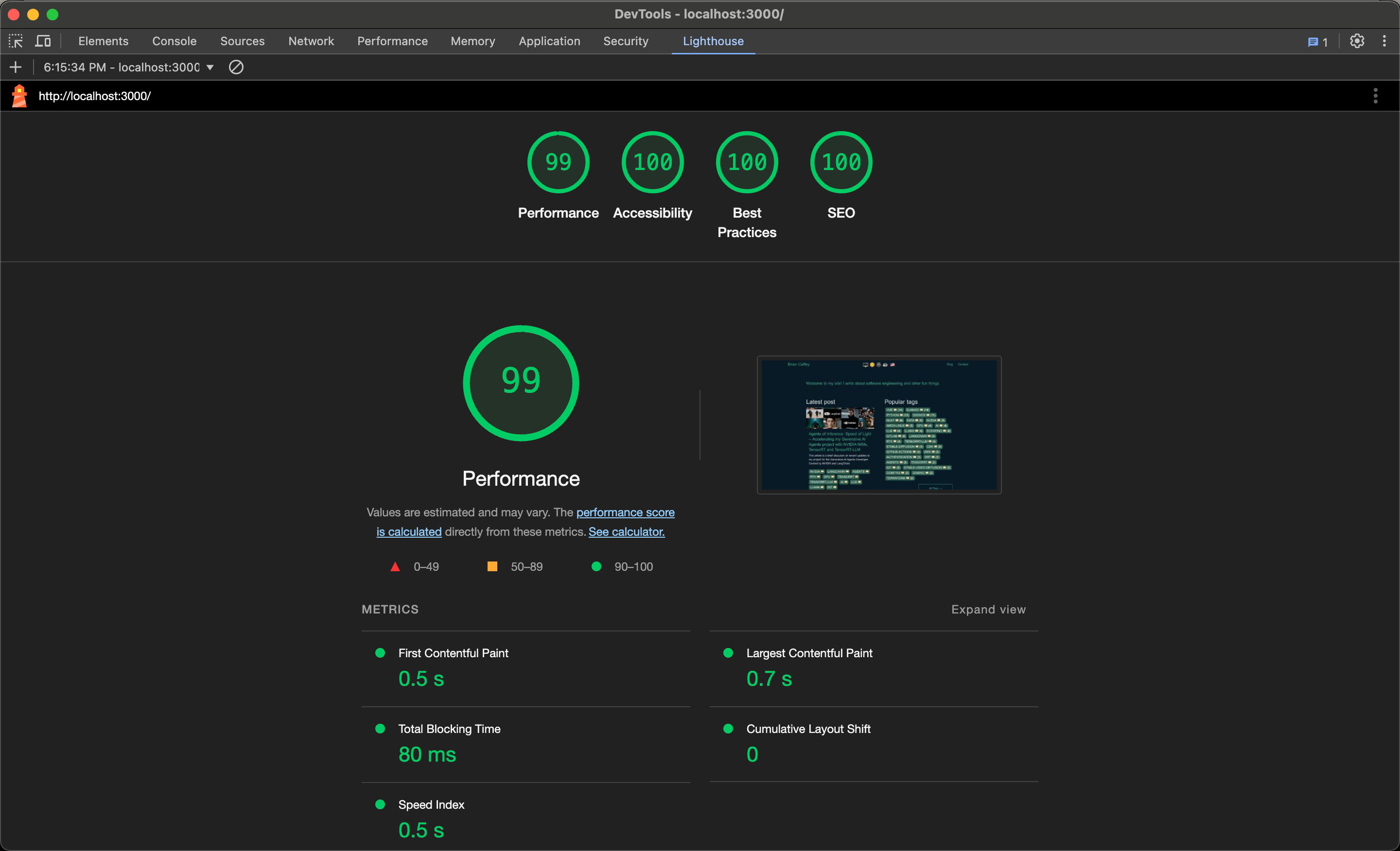 Lighthouse results for briancaffey.github.io