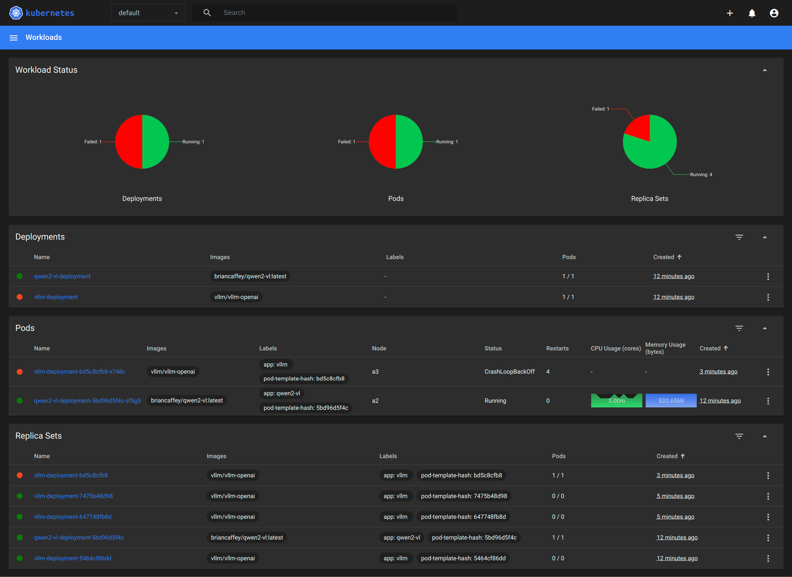 k8s dashboard for local inference services