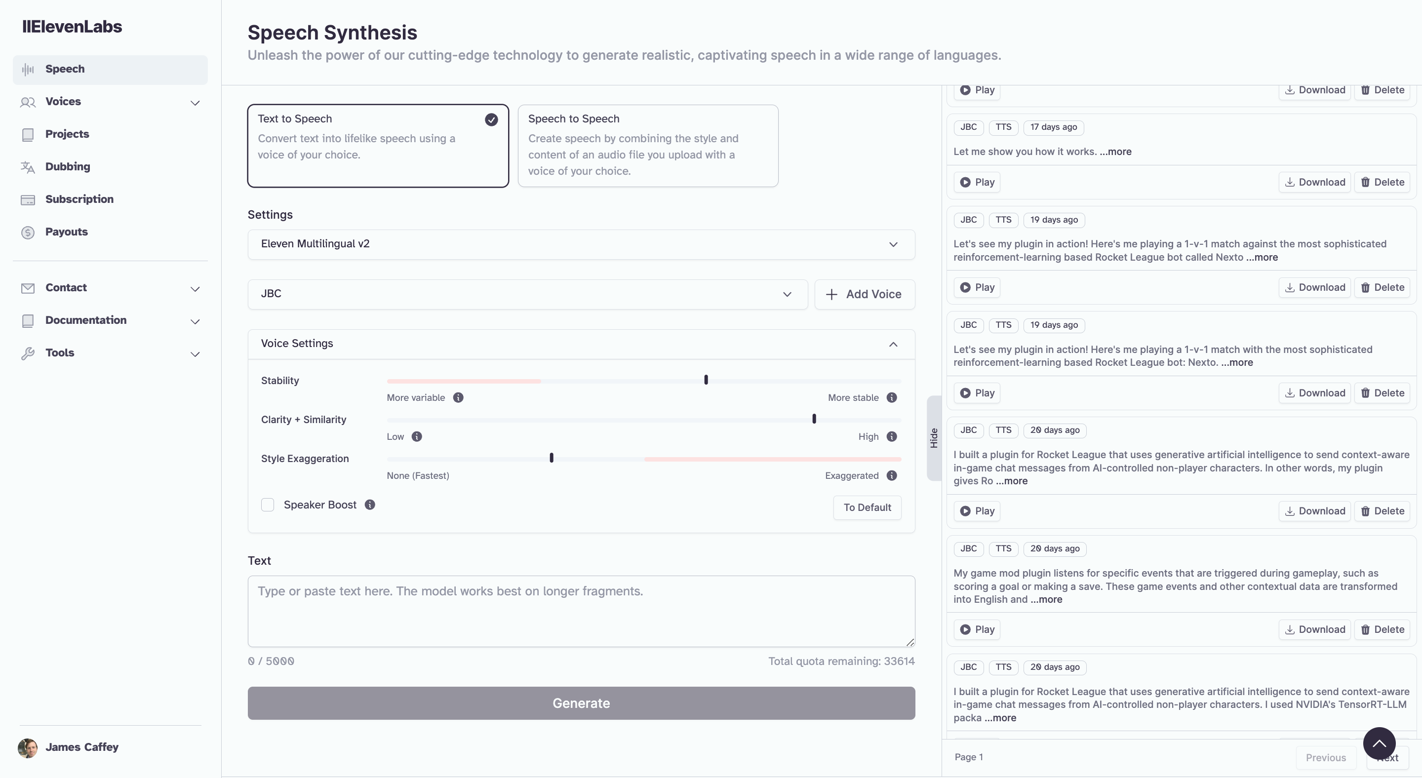 Eleven Labs Voice Generation Web UI