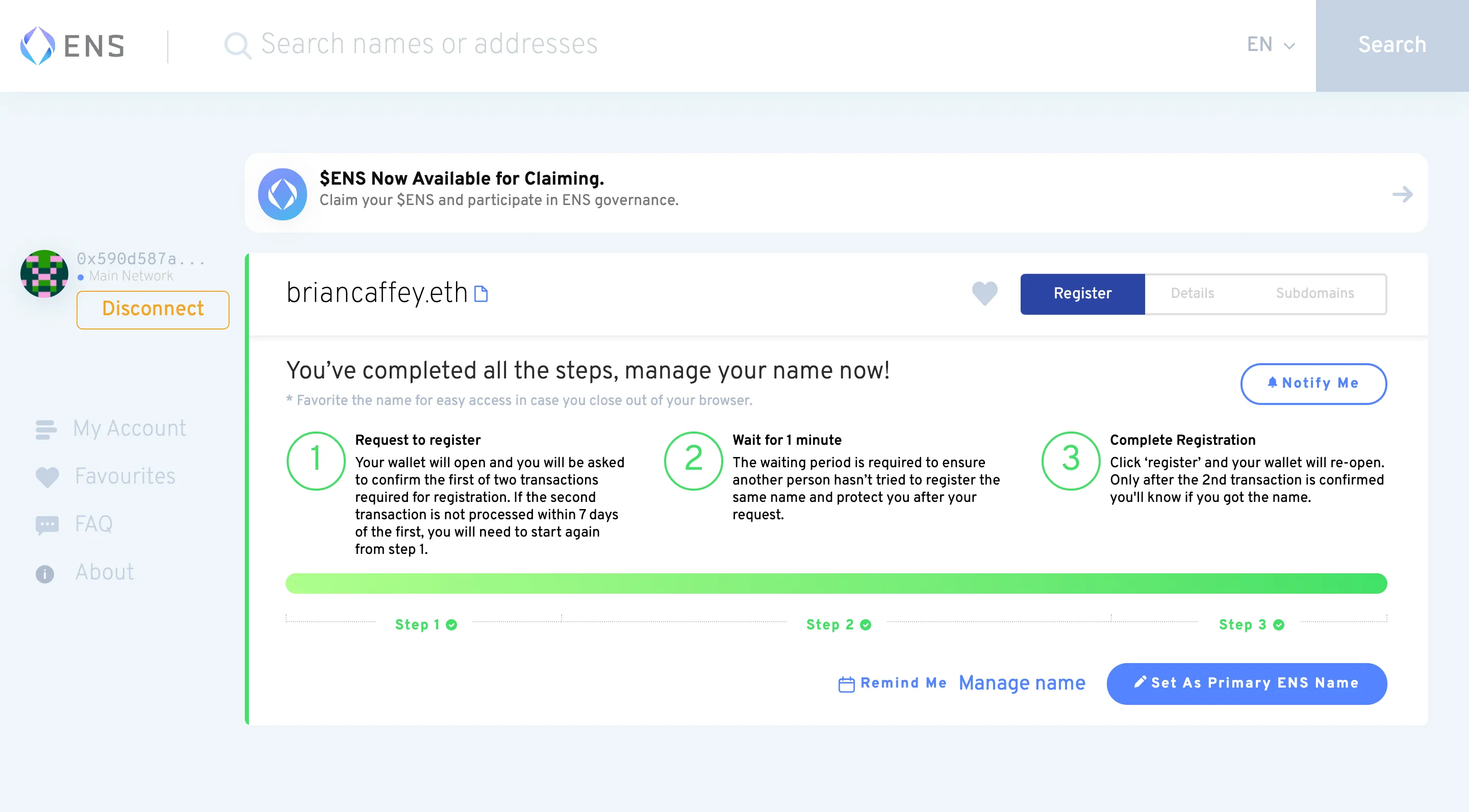 This article is about my experience buying an Ethereum Name Server (ENS) domain name and my process