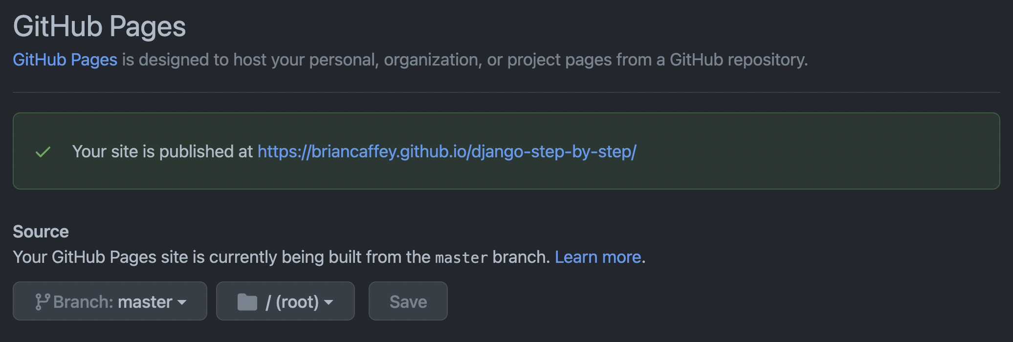 github pages settings image