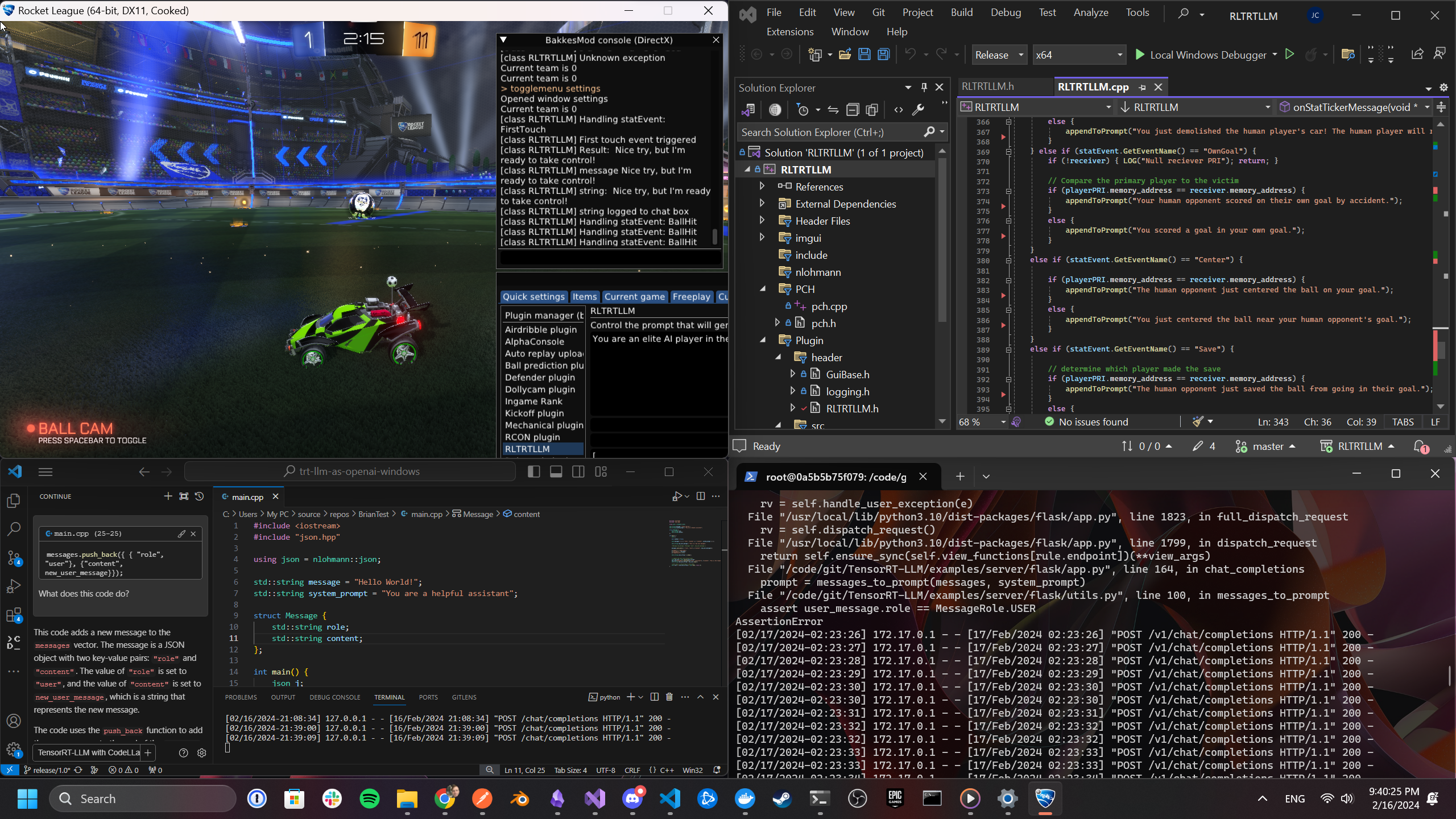 Screenshot of Rocket League BotChat development environment